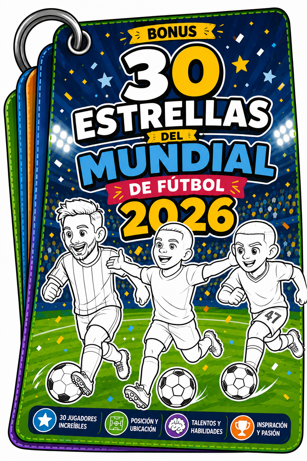 Portada del bonus: 30 estrellas del Mundial de Fútbol 2026 para colorear